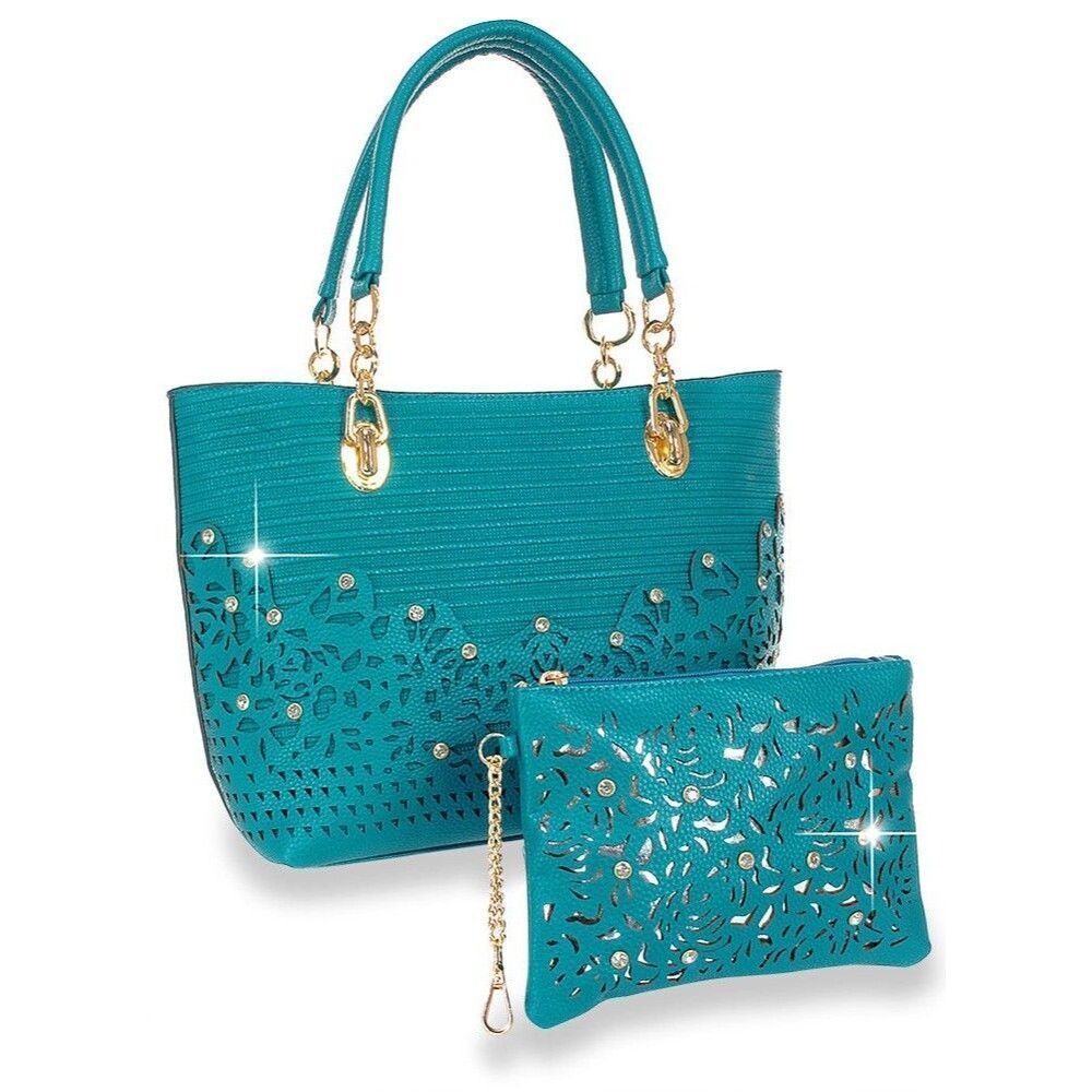 Women's Tote Rhinestone Accent Accessorized Handbag Set